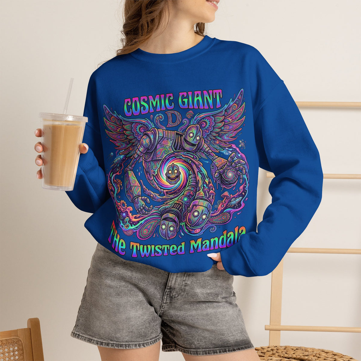 Vert Iron Giant Psychedelic Vintage Style Unisex Graphic Crewneck Sweatshirt
