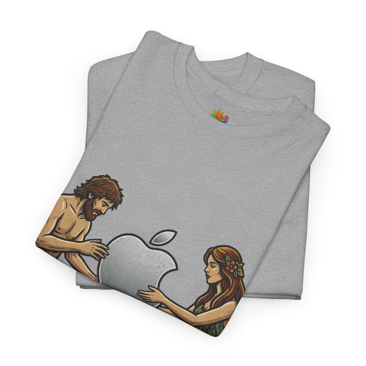Vert Apple Adam & Eve Parody Vintage Style Unisex Cotton Graphic T-Shirt