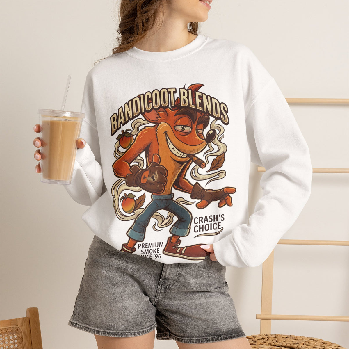 Vert Crash Bandicoot Smoker Vintage Style Unisex Graphic Crewneck Sweatshirt
