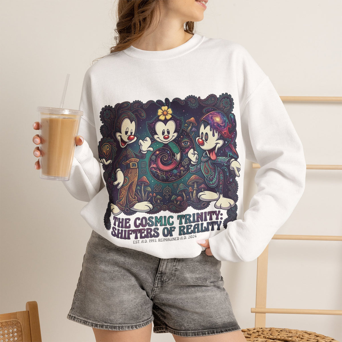 Vert Animaniacs Psychedelic Vintage Style Unisex Graphic Crewneck Sweatshirt