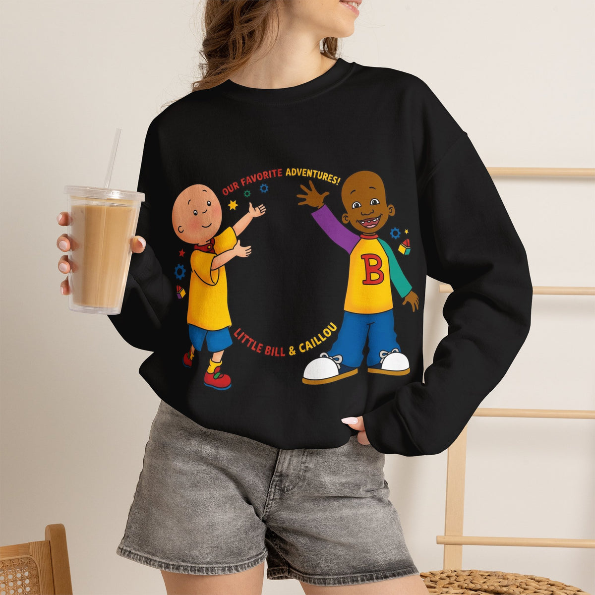 Vert Little Bill & Caillou Vintage Style Unisex Graphic Crewneck Sweatshirt