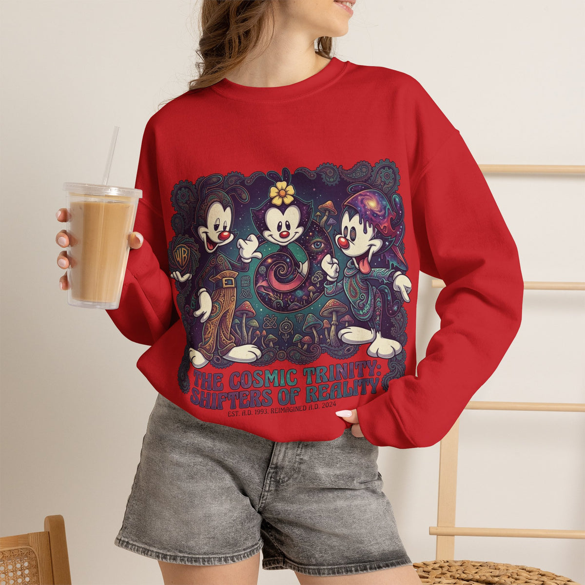 Vert Animaniacs Psychedelic Vintage Style Unisex Graphic Crewneck Sweatshirt