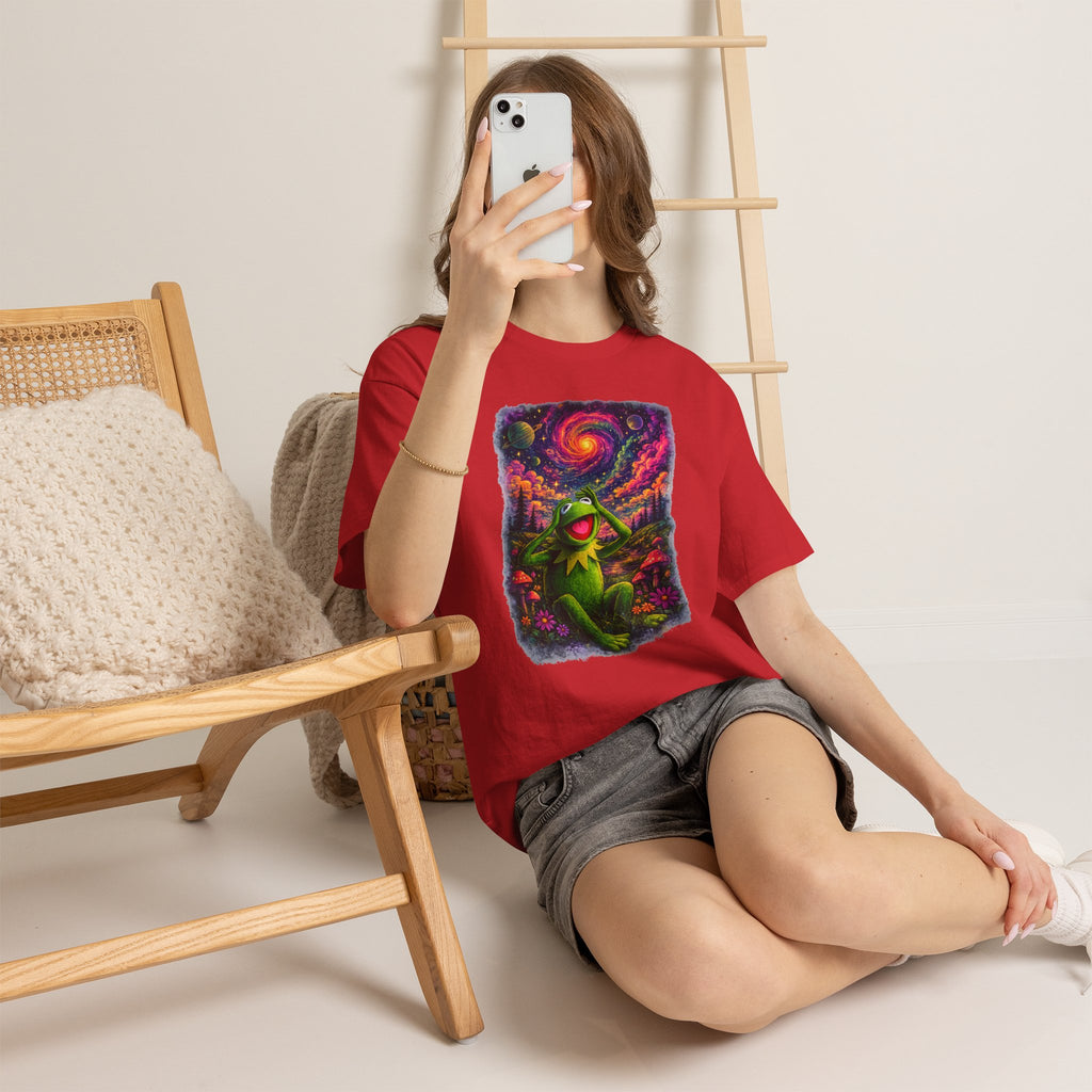 Vert Psychedelic Kermit Vintage Style Unisex Cotton Graphic T-Shirt