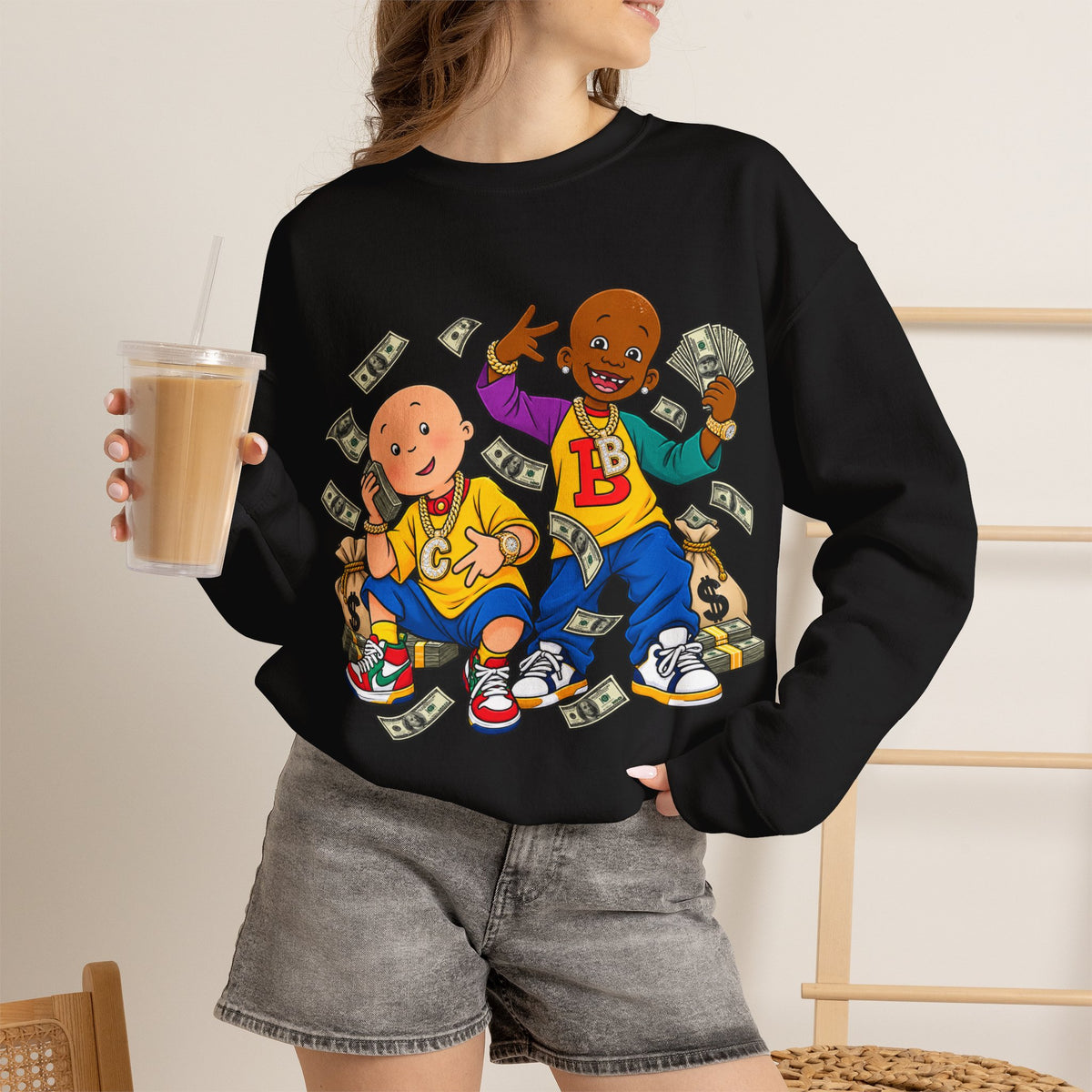 Vert Little Bill & Caillou Alt Vintage Style Unisex Graphic Crewneck Sweatshirt