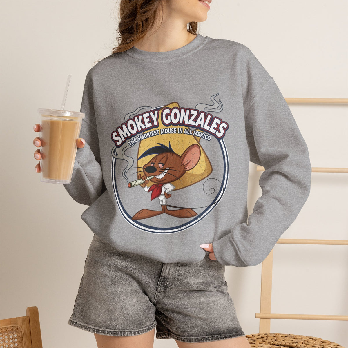 Vert Speedy Gonzales Smoker Vintage Style Unisex Graphic Crewneck Sweatshirt