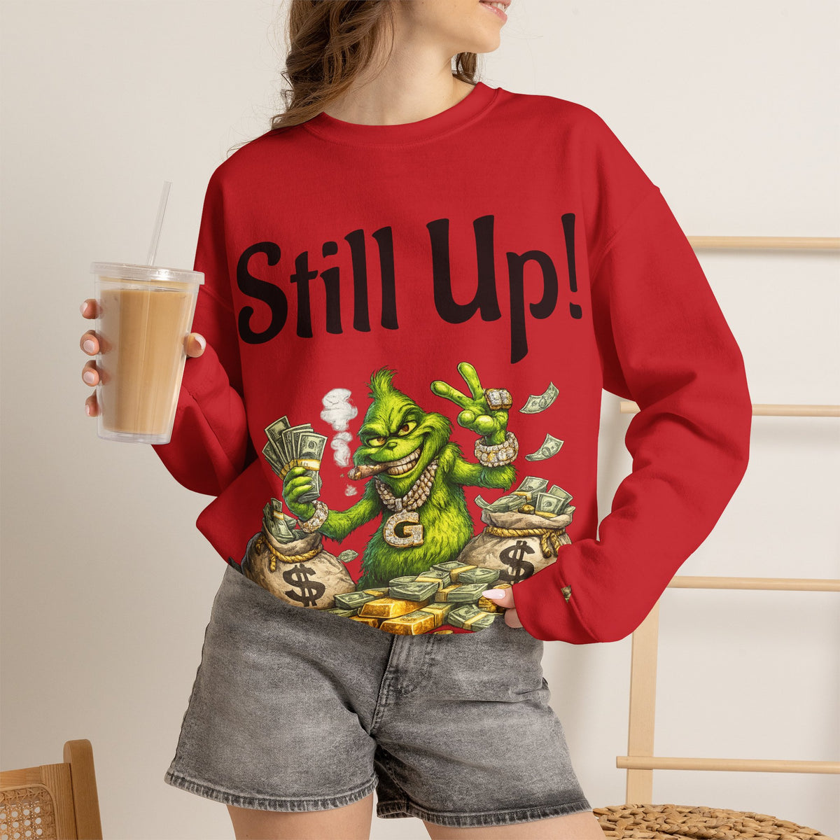 Vert Grinch Smoker Vintage Style Unisex Graphic Crewneck Sweatshirt