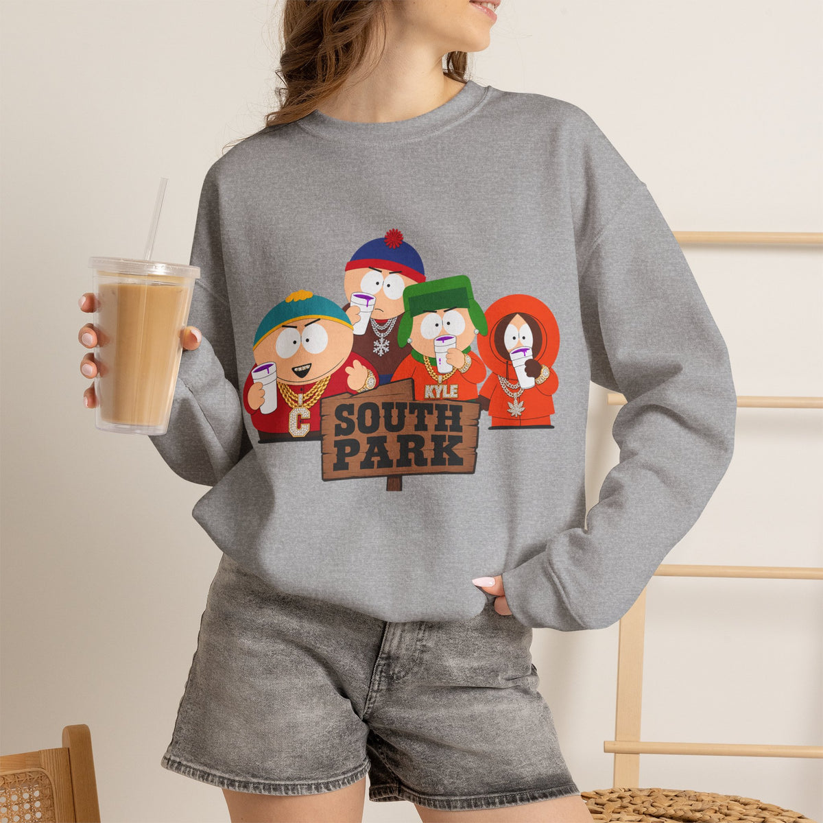 Vert South Park Double Cup Vintage Style Unisex Graphic Crewneck Sweatshirt