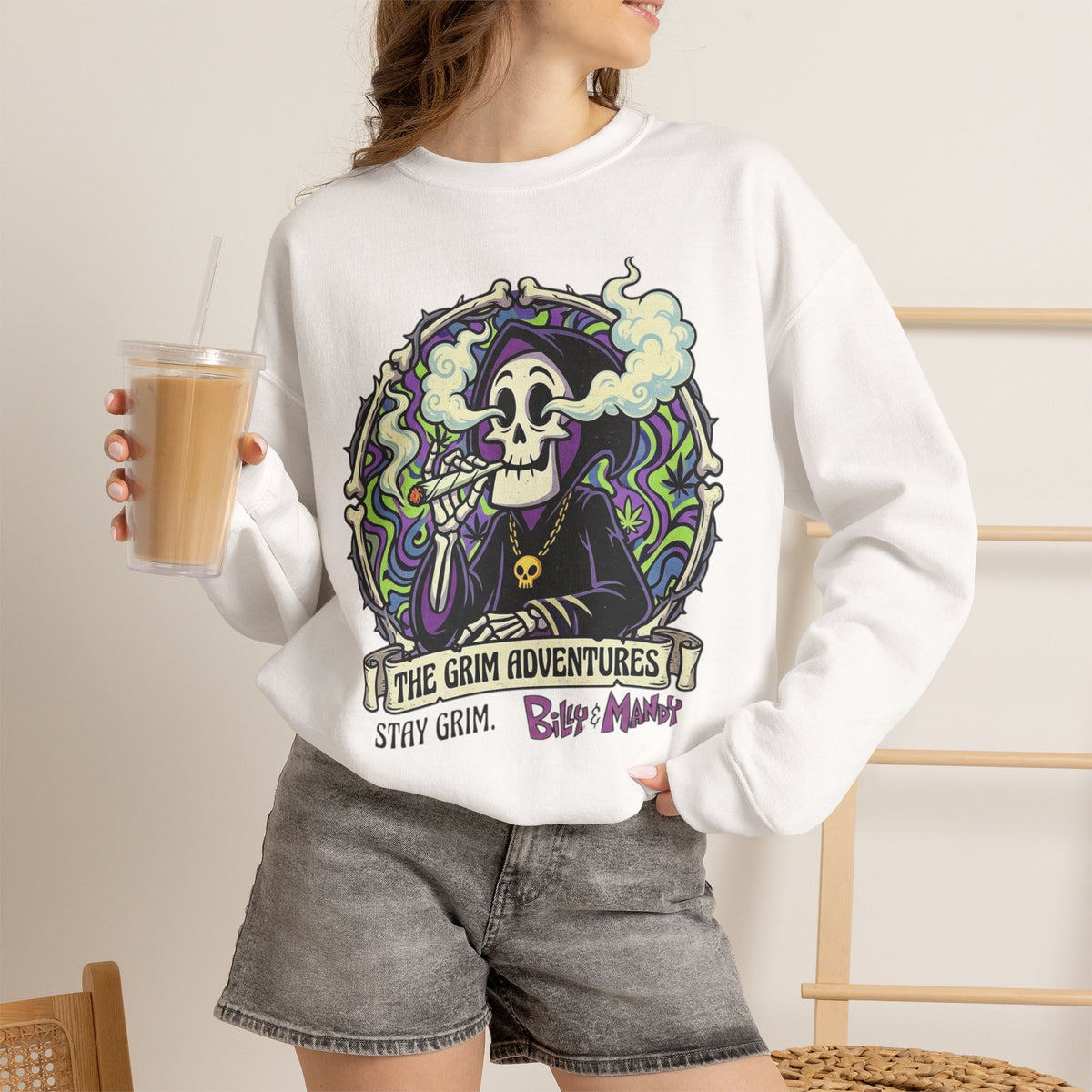 Vert Grim Smoker Vintage Style Unisex Graphic Crewneck Sweatshirt