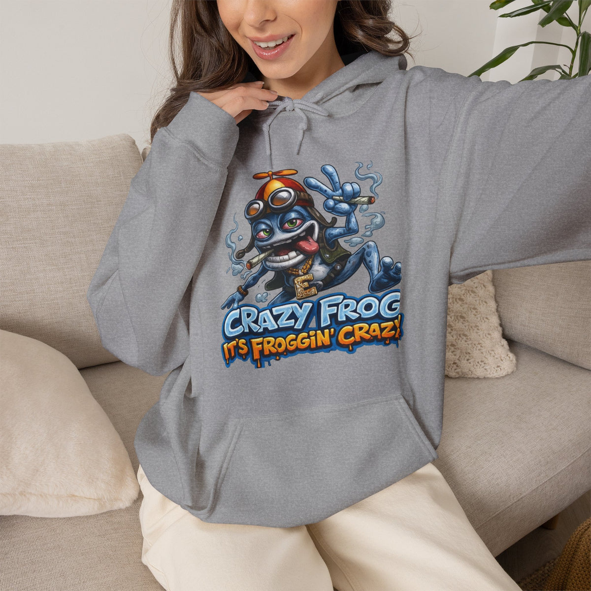 Vert Crazy Frog Smoker Vintage Style Unisex Graphic Hoodie