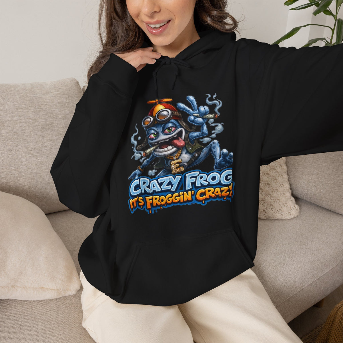 Vert Crazy Frog Smoker Vintage Style Unisex Graphic Hoodie