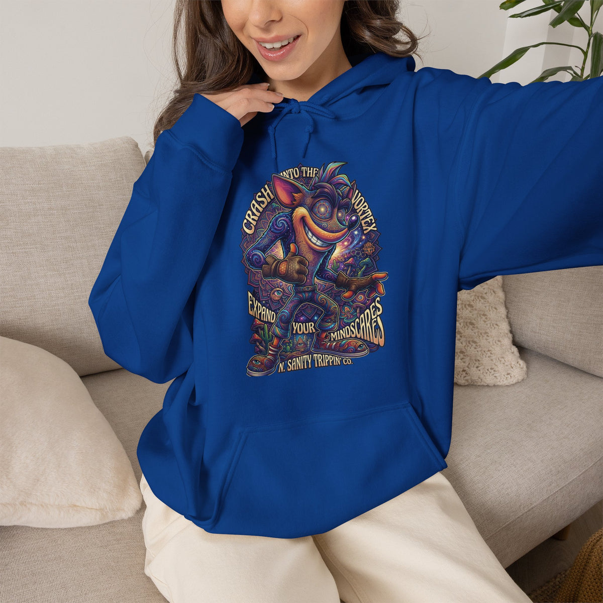 Vert Crash Bandicoot Psychedelic Vintage Style Unisex Graphic Hoodie