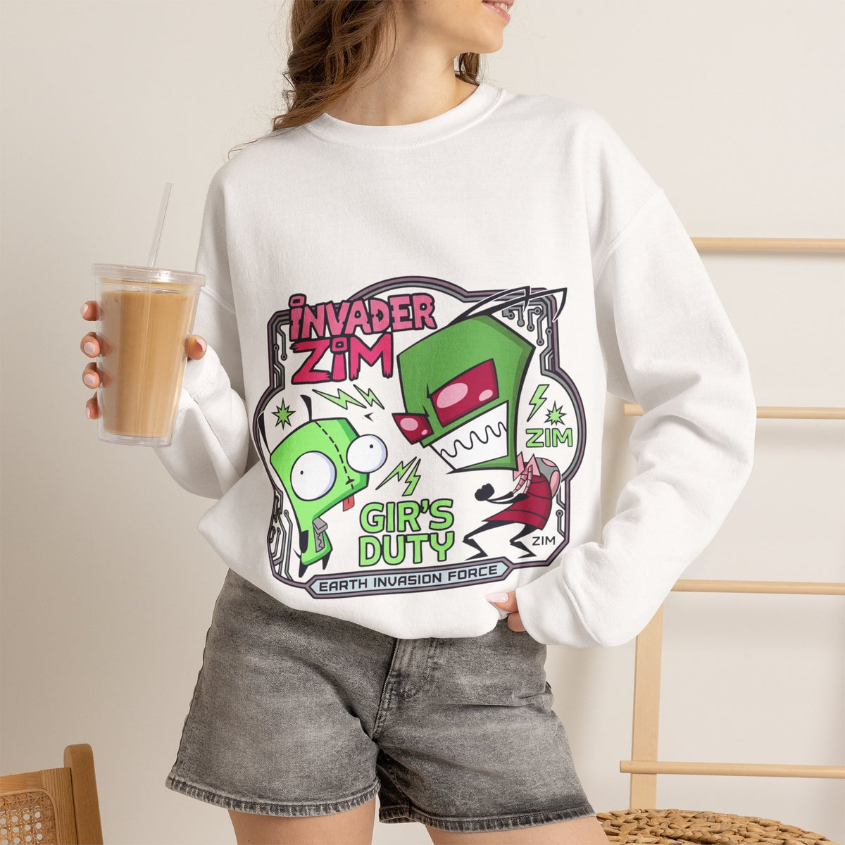 Vert Invader Zim Vintage Style Unisex Graphic Crewneck Sweatshirt