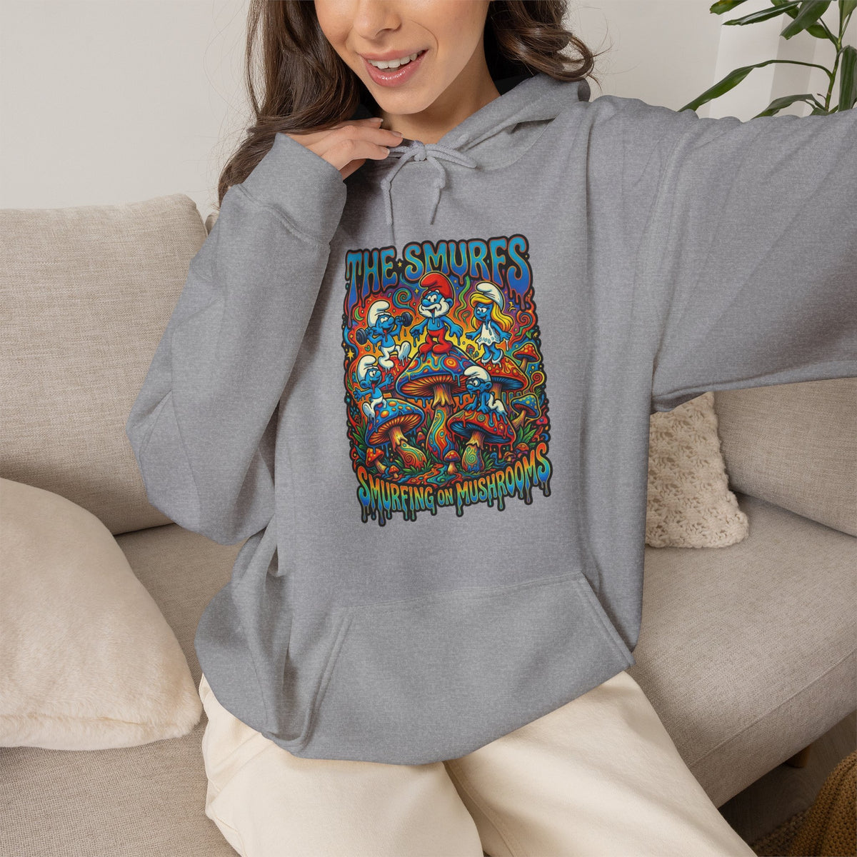 Vert Smurfs Psychedelic Vintage Style Unisex Graphic Hoodie