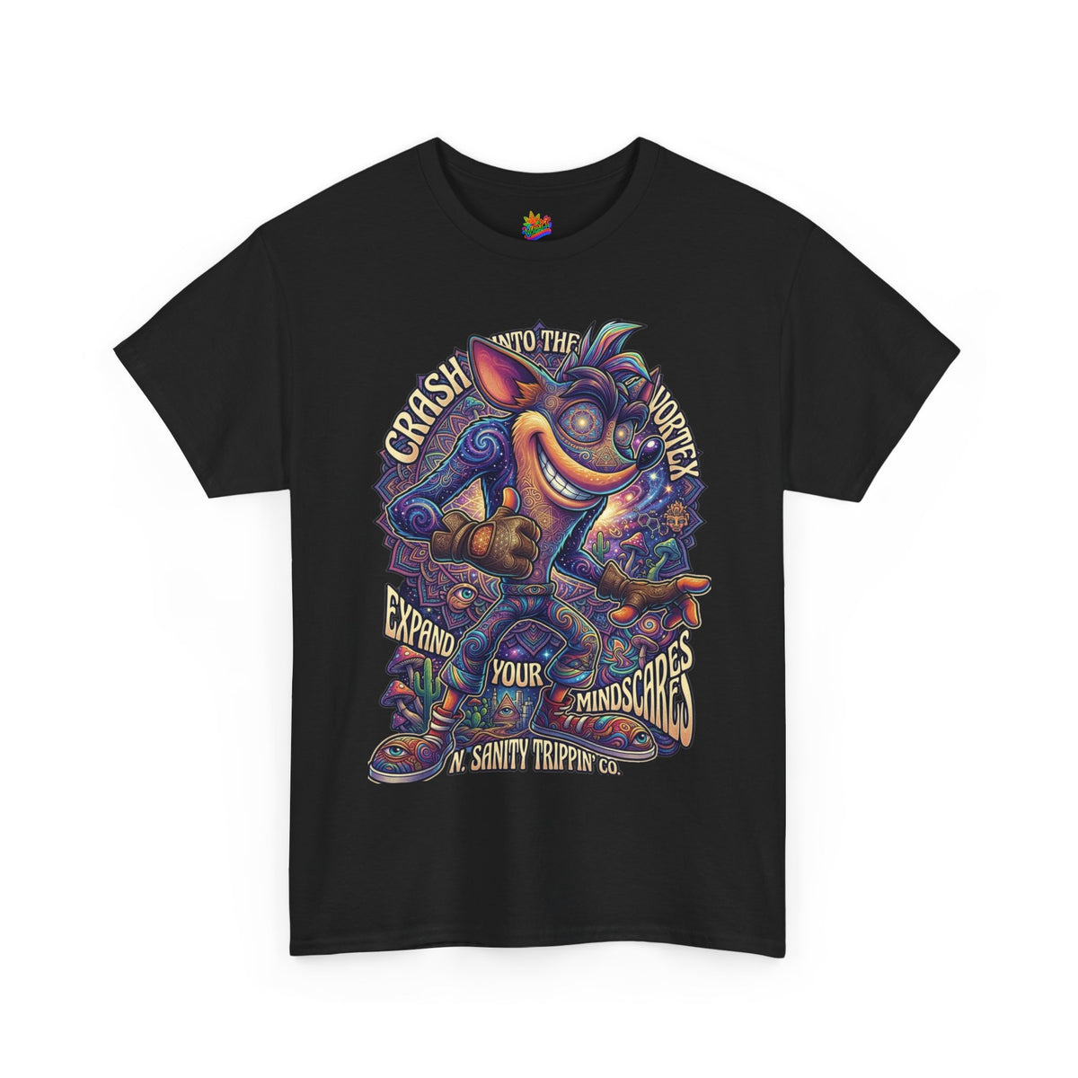 Vert Crash Bandicoot Psychedelic Vintage Style Unisex Cotton Graphic T-Shirt