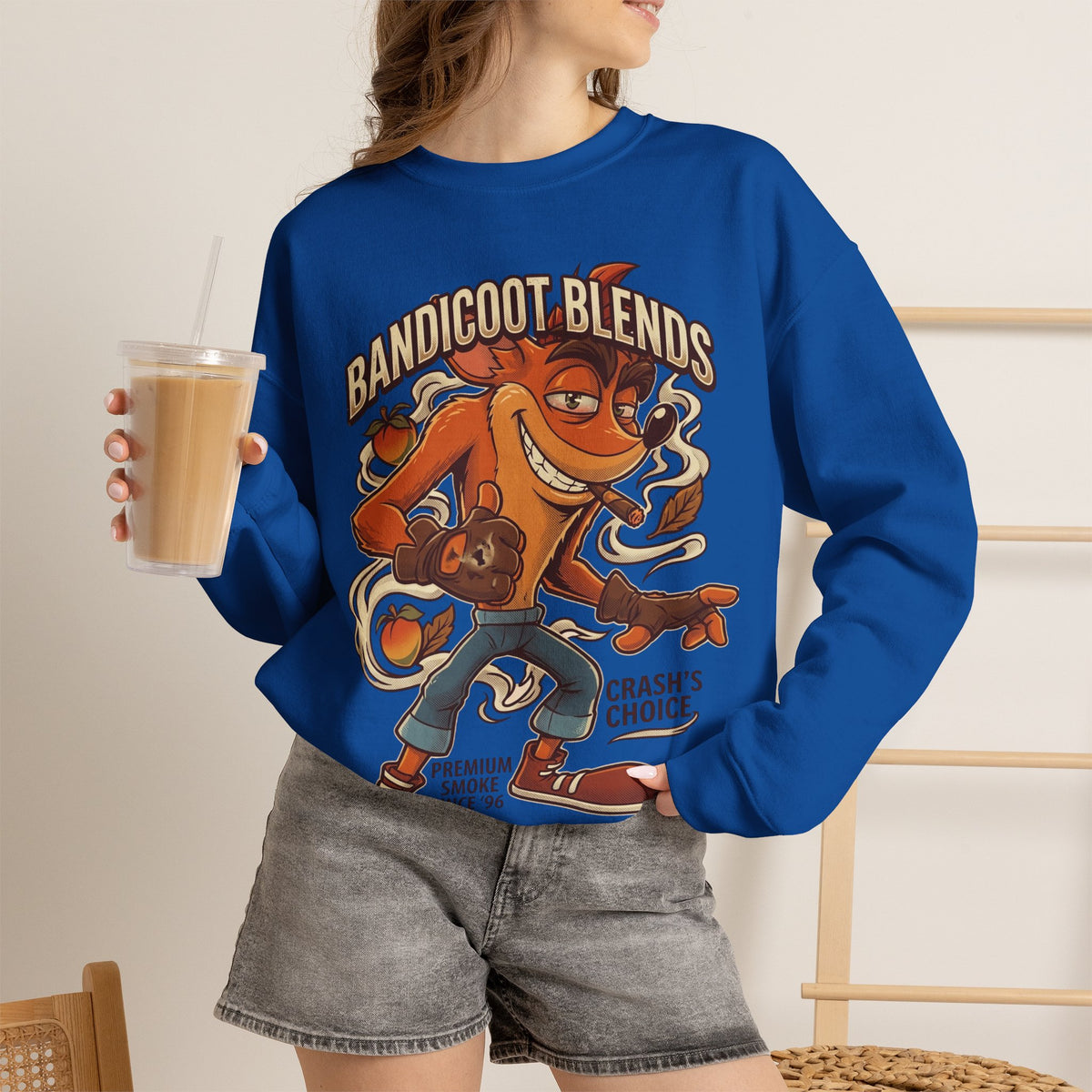 Vert Crash Bandicoot Smoker Vintage Style Unisex Graphic Crewneck Sweatshirt