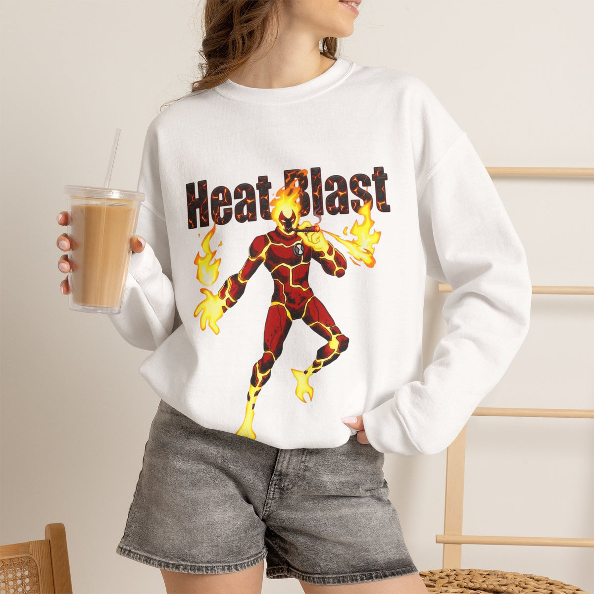 Vert Ben 10 Heat Blast Vintage Style Unisex Cotton Graphic Crewneck Sweatshirt