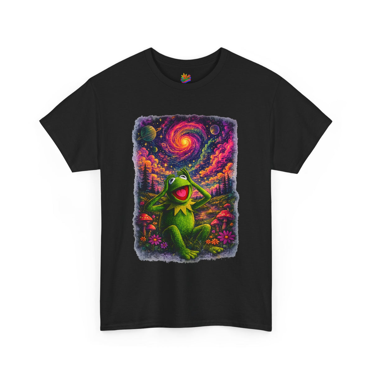 Vert Psychedelic Kermit Vintage Style Unisex Cotton Graphic T-Shirt