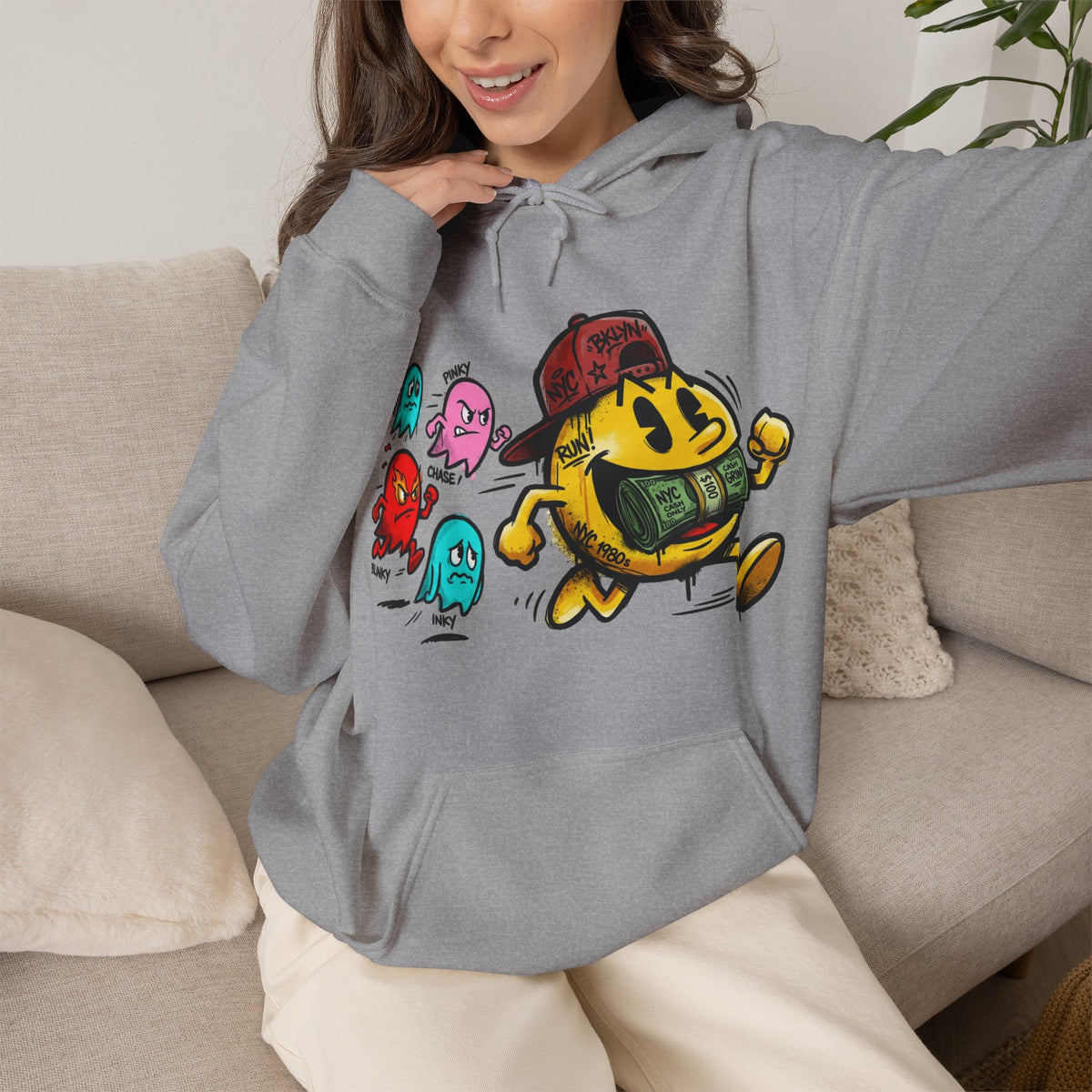 Vert NY Pac-Man Vintage Style Unisex Graphic Hoodie