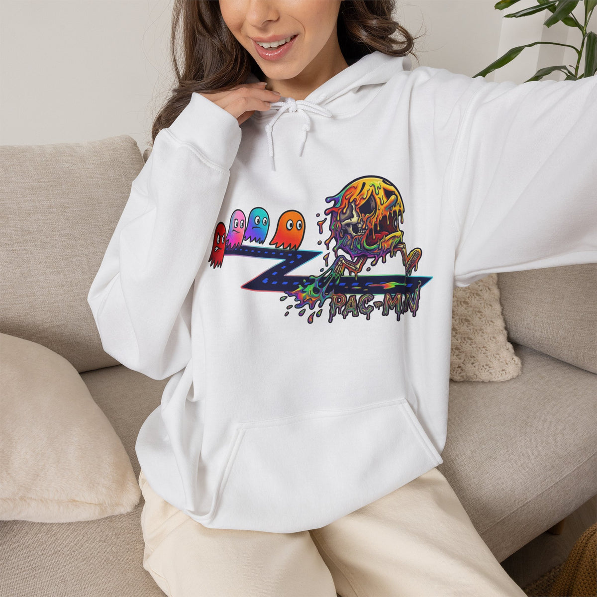 Vert Pac-Man Psychedelic Vintage Style Unisex Graphic Hoodie