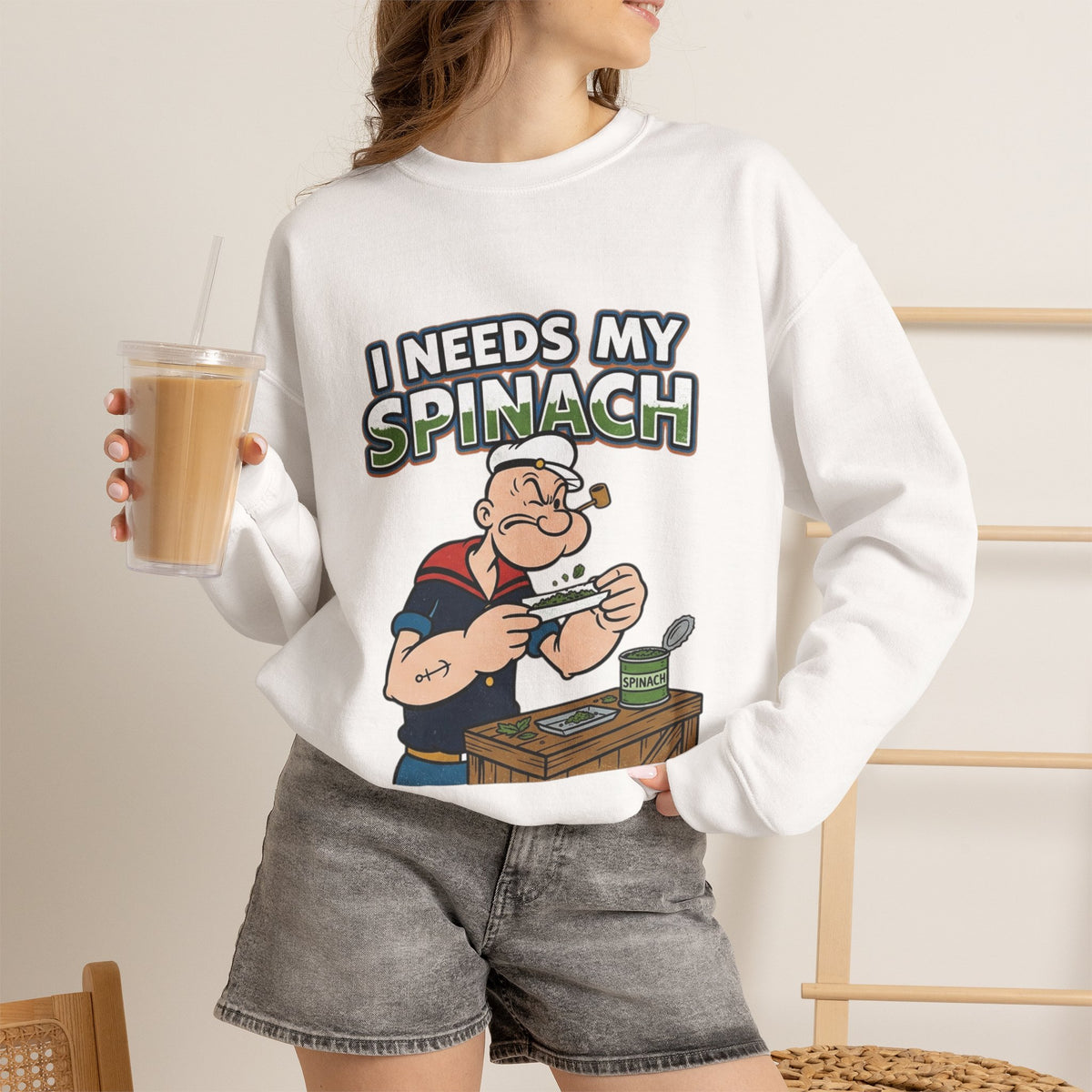 Vert Popeyes Vintage Style Unisex Graphic Crewneck Sweatshirt
