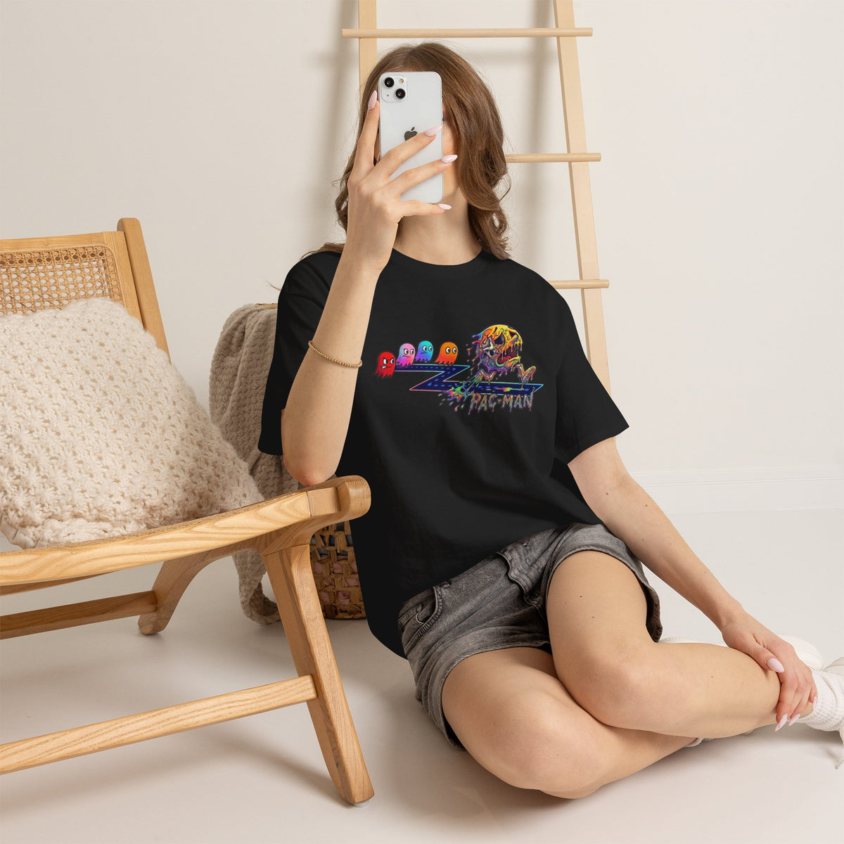 Vert Pac-Man Psychedelic Vintage Style Unisex Cotton Graphic T-Shirt