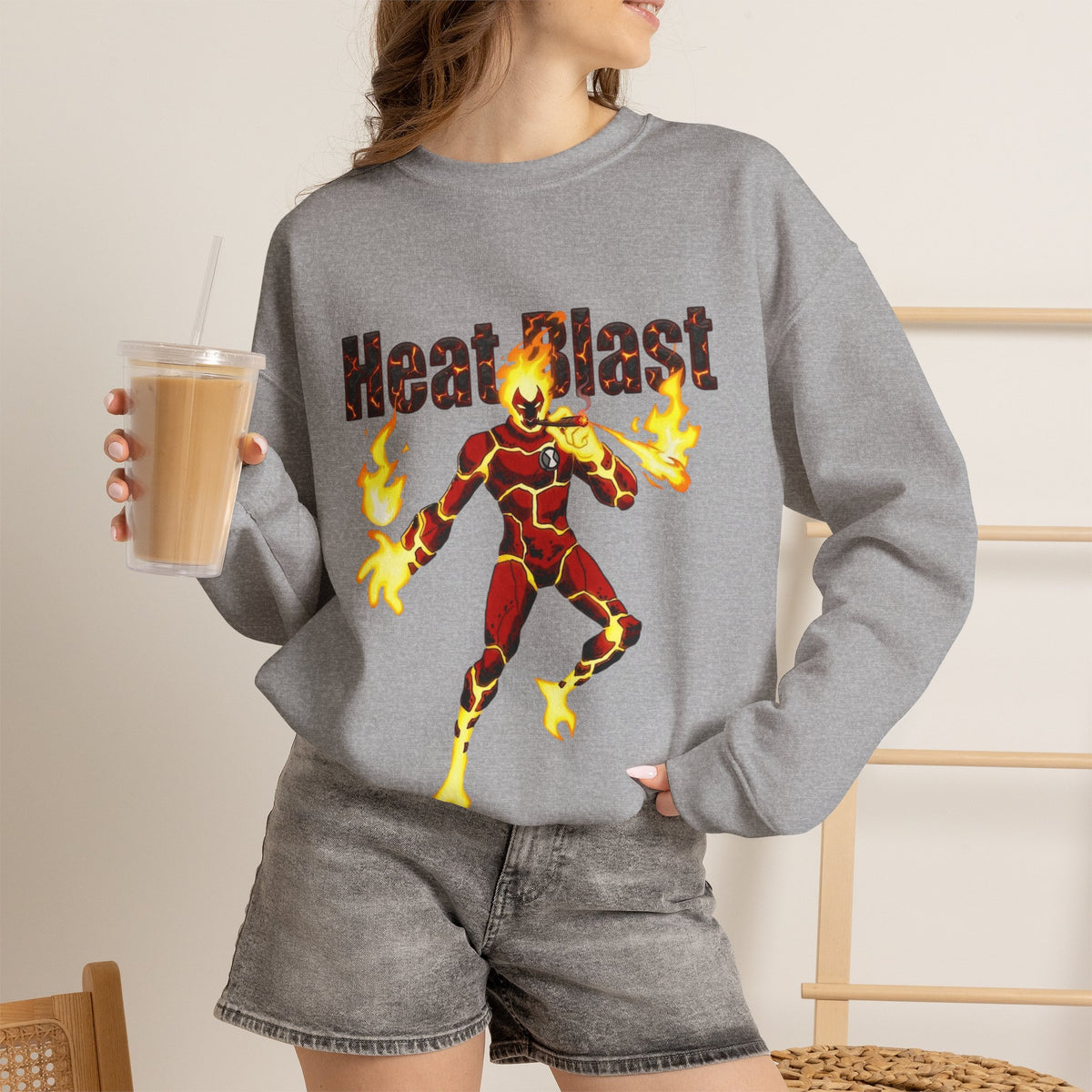 Vert Ben 10 Heat Blast Vintage Style Unisex Cotton Graphic Crewneck Sweatshirt