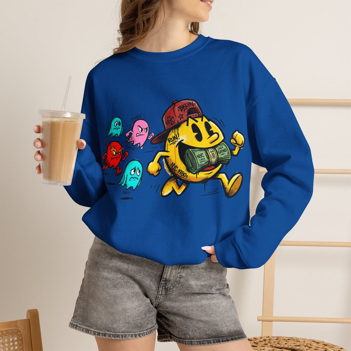 Vert NY Pac-Man Vintage Style Unisex Graphic Crewneck Sweatshirt