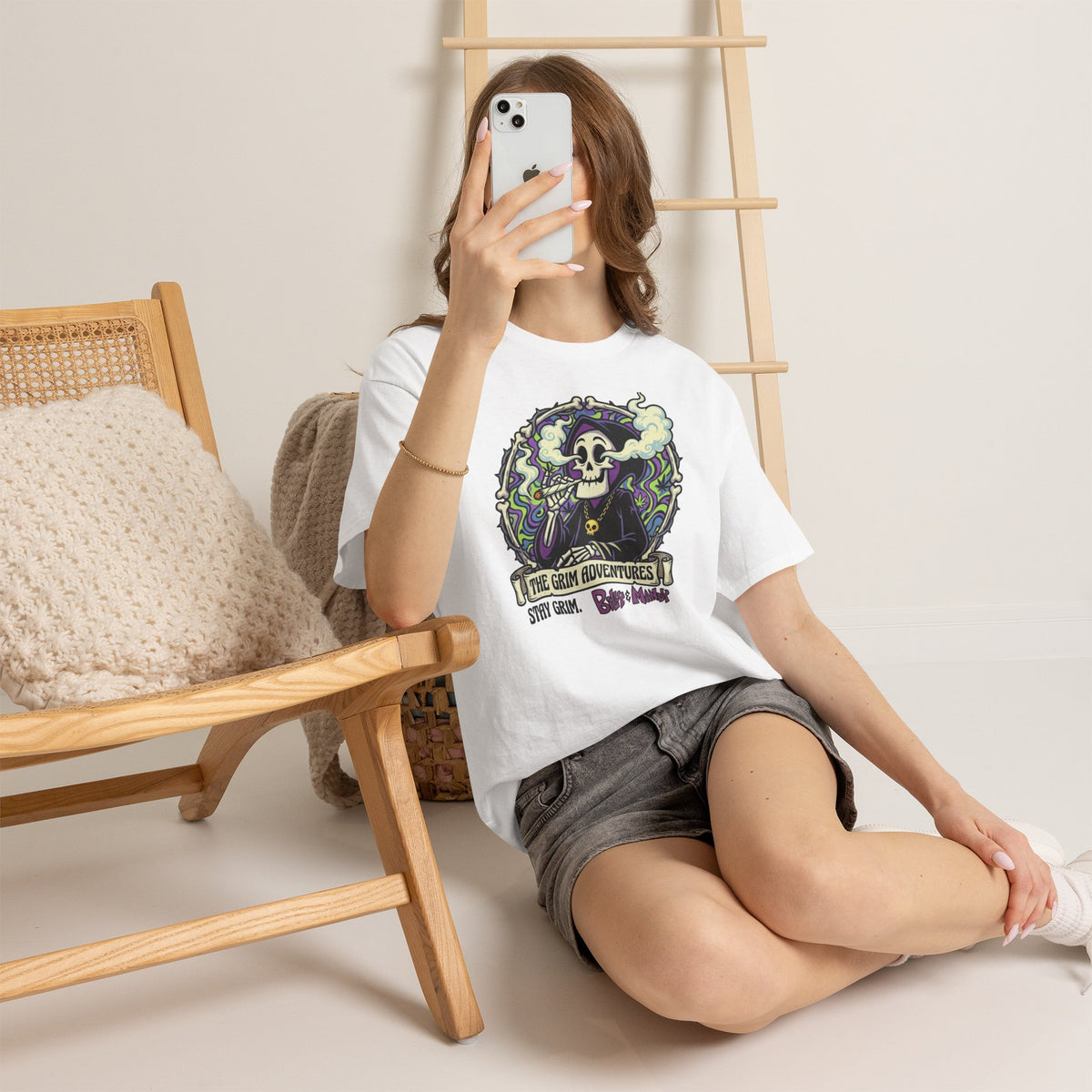 Vert Grim Smoker Vintage Style Unisex Cotton Graphic T-Shirt