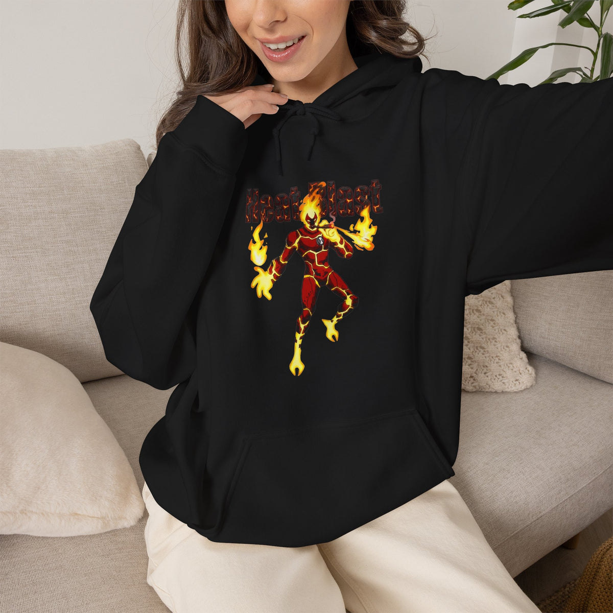 Vert Ben 10 Heat Blast Vintage Style Unisex Graphic Hoodie