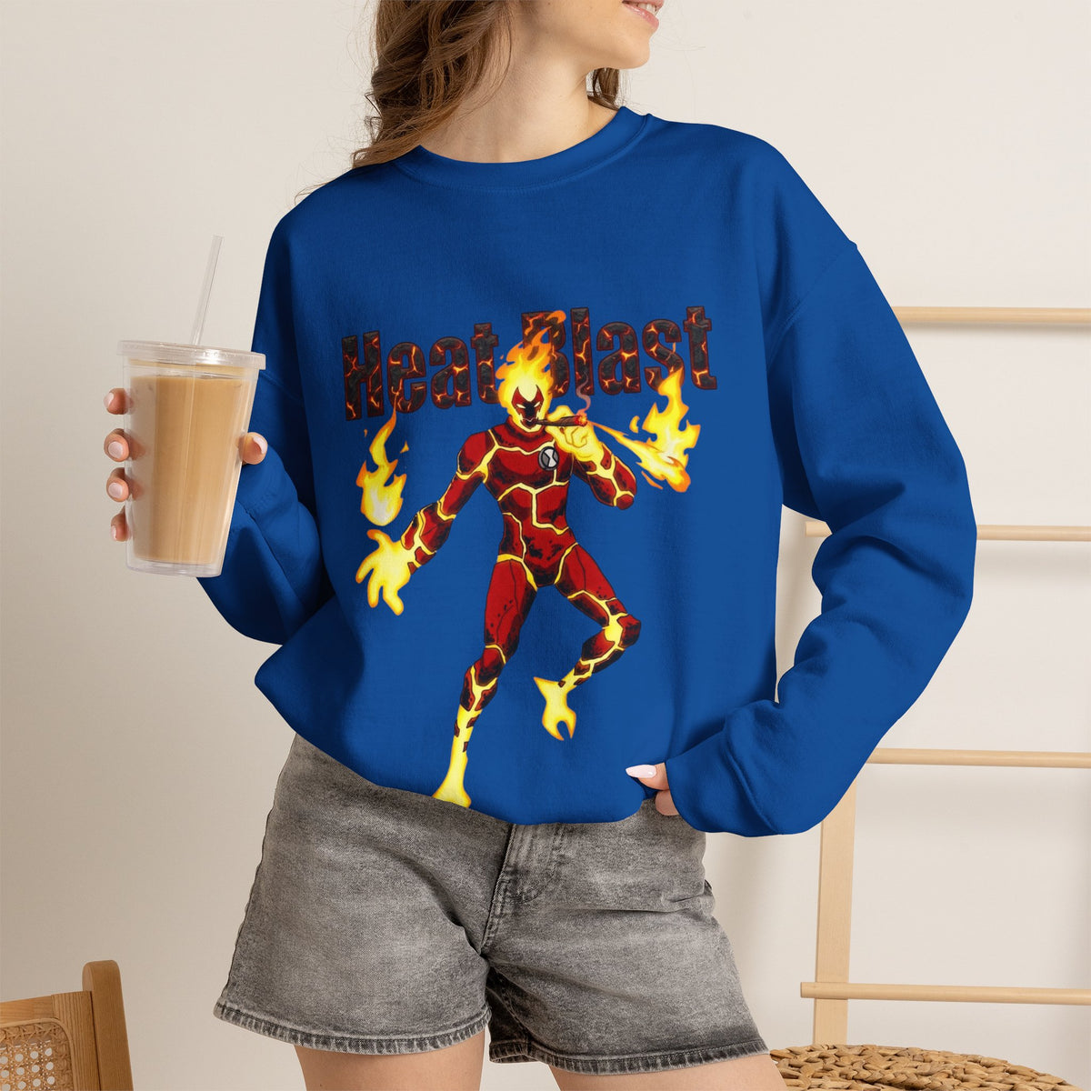 Vert Ben 10 Heat Blast Vintage Style Unisex Cotton Graphic Crewneck Sweatshirt