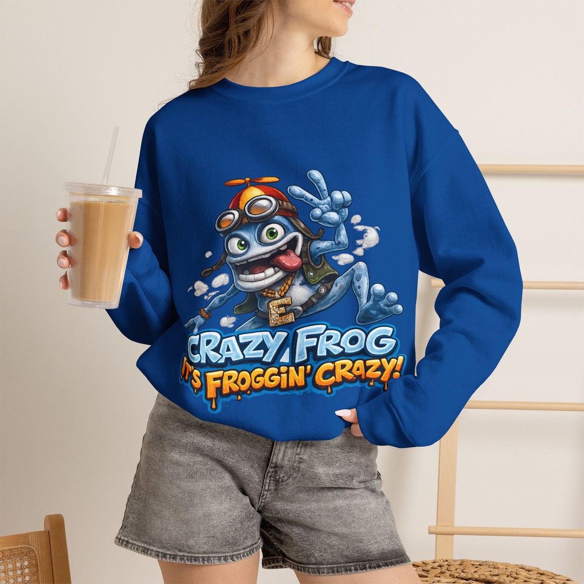 Vert Crazy Frog Vintage Style Unisex Graphic Crewneck Sweatshirt