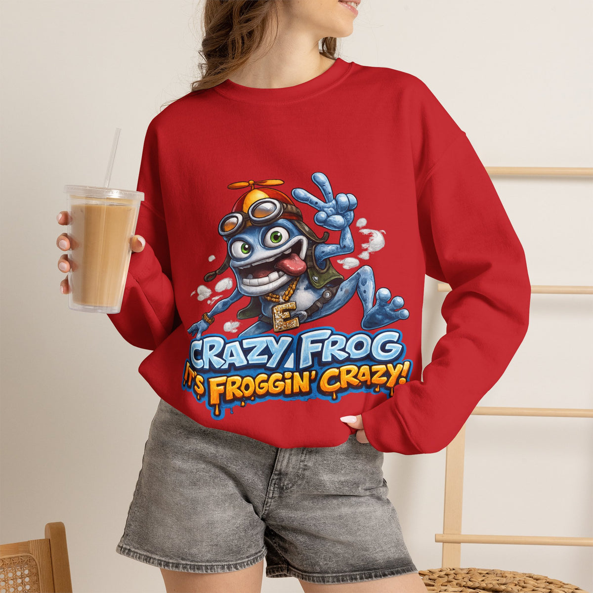 Vert Crazy Frog Vintage Style Unisex Graphic Crewneck Sweatshirt