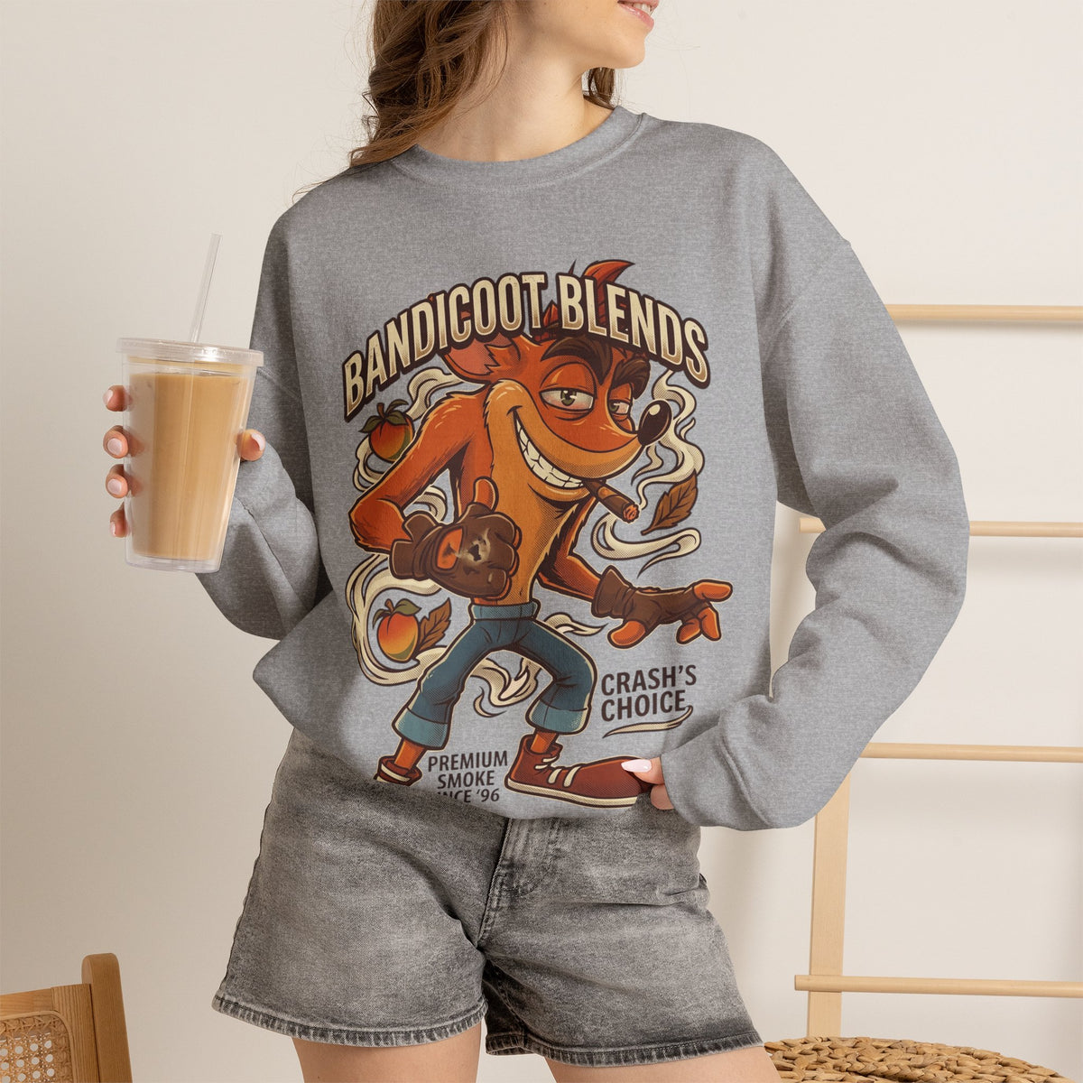 Vert Crash Bandicoot Smoker Vintage Style Unisex Graphic Crewneck Sweatshirt