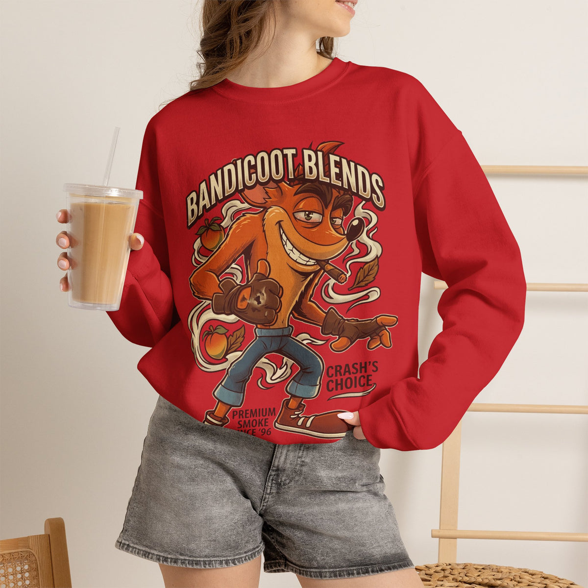 Vert Crash Bandicoot Smoker Vintage Style Unisex Graphic Crewneck Sweatshirt