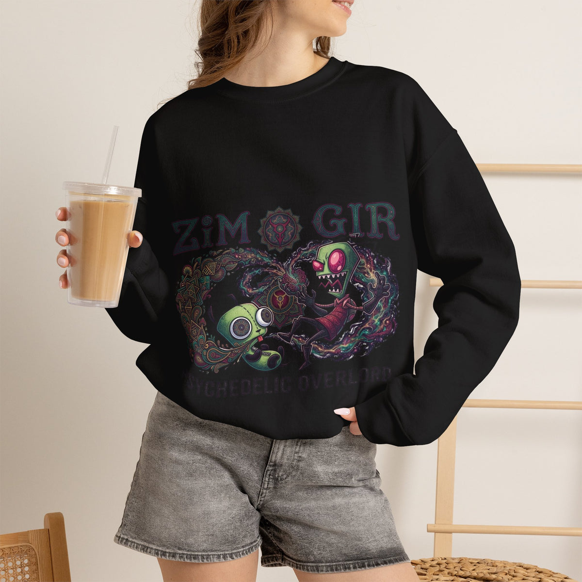 Vert Invader Zim Psychedelic Vintage Style Unisex Graphic Crewneck Sweatshirt