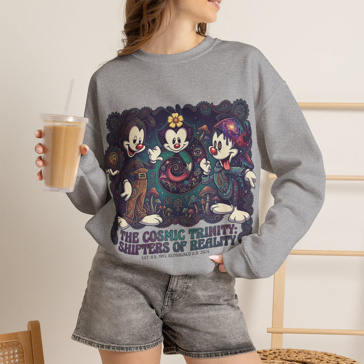 Vert Animaniacs Psychedelic Vintage Style Unisex Graphic Crewneck Sweatshirt