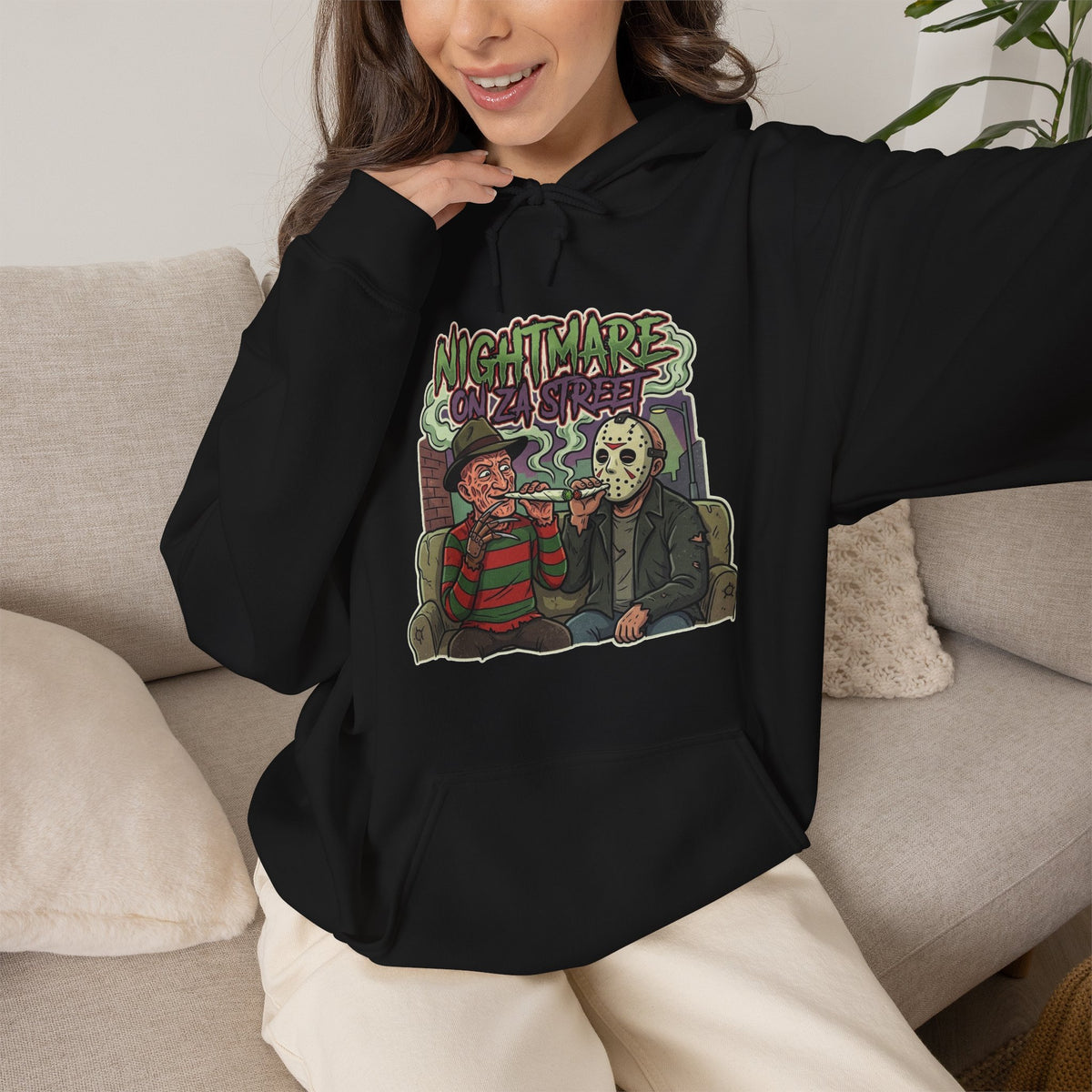 Vert Freddy & Jason Smoker Vintage Style Unisex Hoodie