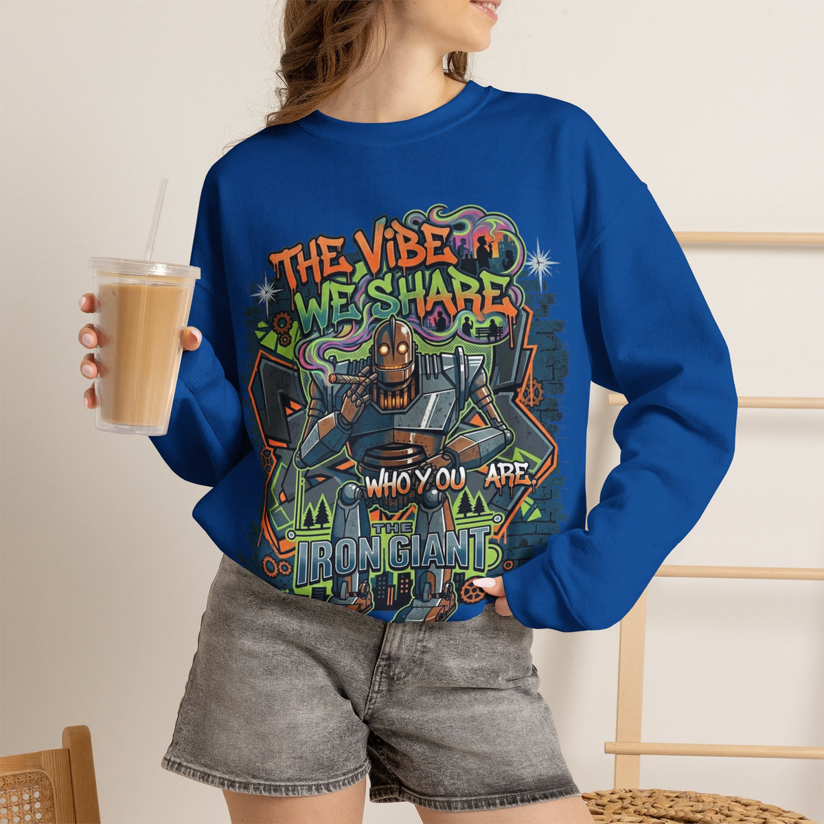 Vert Iron Giant Smoker Vintage Style Unisex Graphic Crewneck Sweatshirt