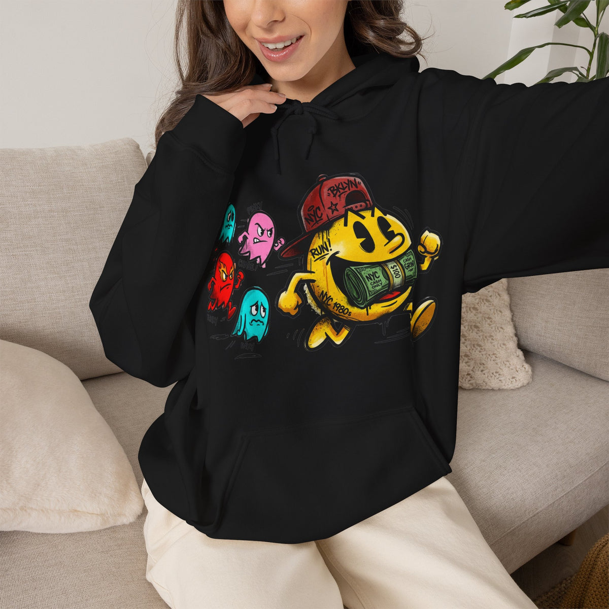 Vert NY Pac-Man Vintage Style Unisex Graphic Hoodie