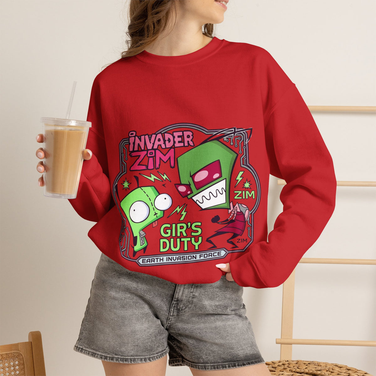 Vert Invader Zim Vintage Style Unisex Graphic Crewneck Sweatshirt