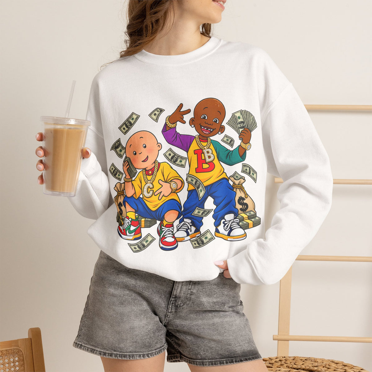 Vert Little Bill & Caillou Alt Vintage Style Unisex Graphic Crewneck Sweatshirt