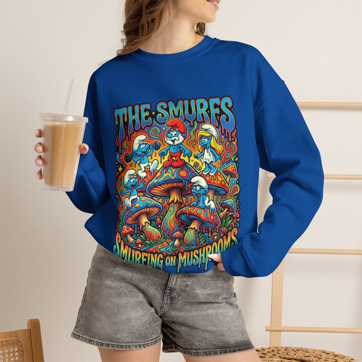 Vert Smurfs Psychedelic Vintage Style Unisex Graphic Crewneck Sweatshirt