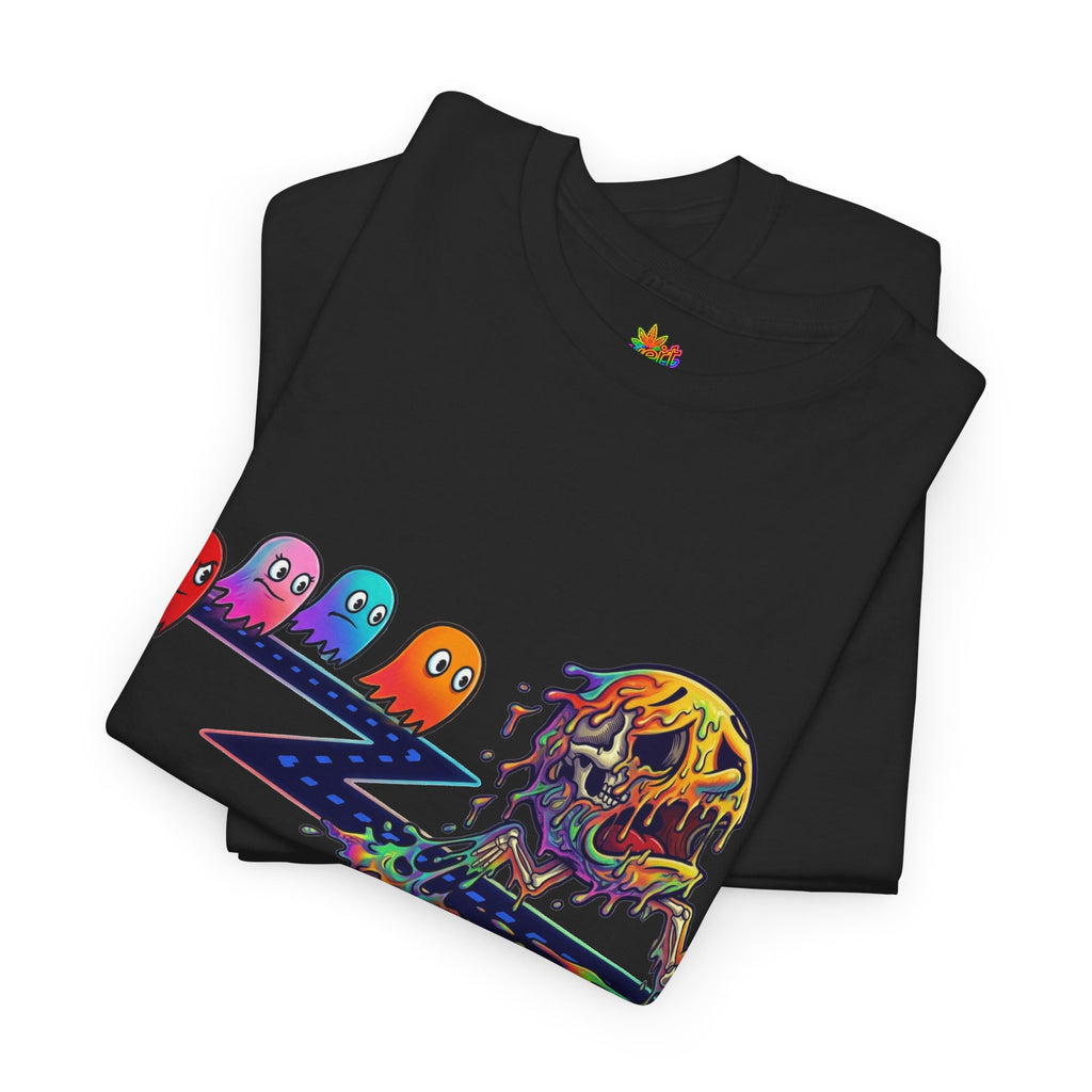Vert Pac-Man Psychedelic Vintage Style Unisex Cotton Graphic T-Shirt