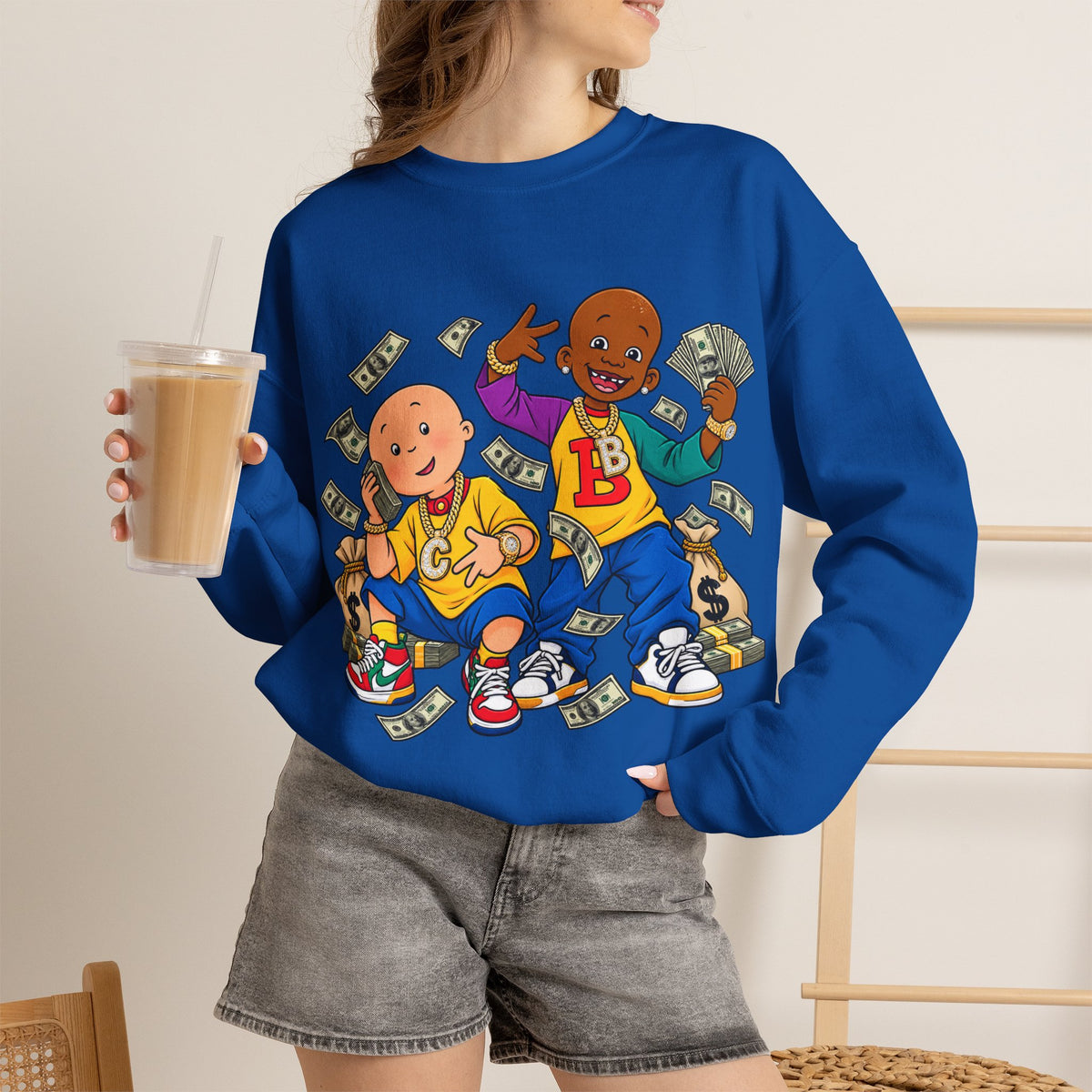 Vert Little Bill & Caillou Alt Vintage Style Unisex Graphic Crewneck Sweatshirt
