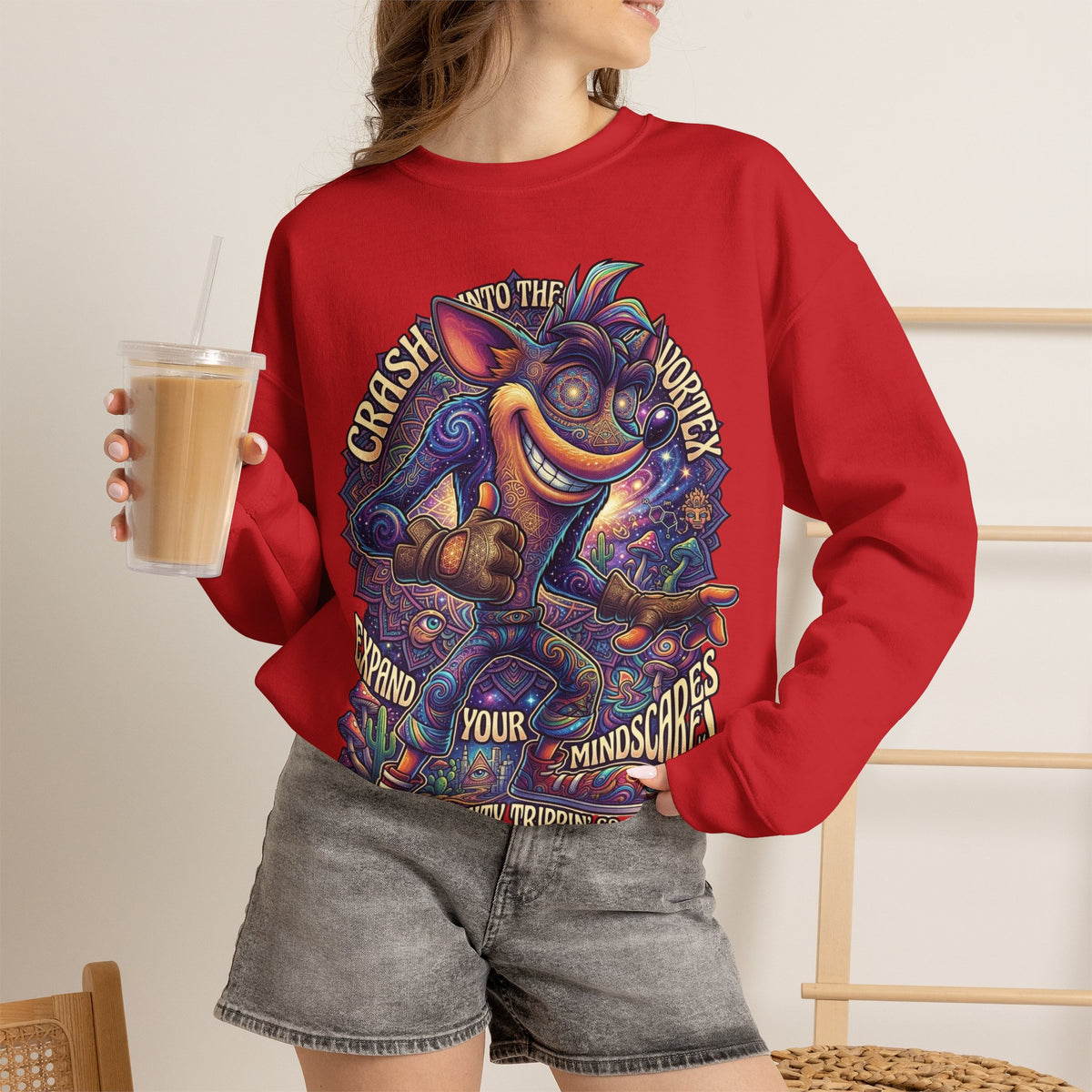 Vert Crash Bandicoot Psychedelic Vintage Style Unisex Graphic Crewneck Sweatshirt