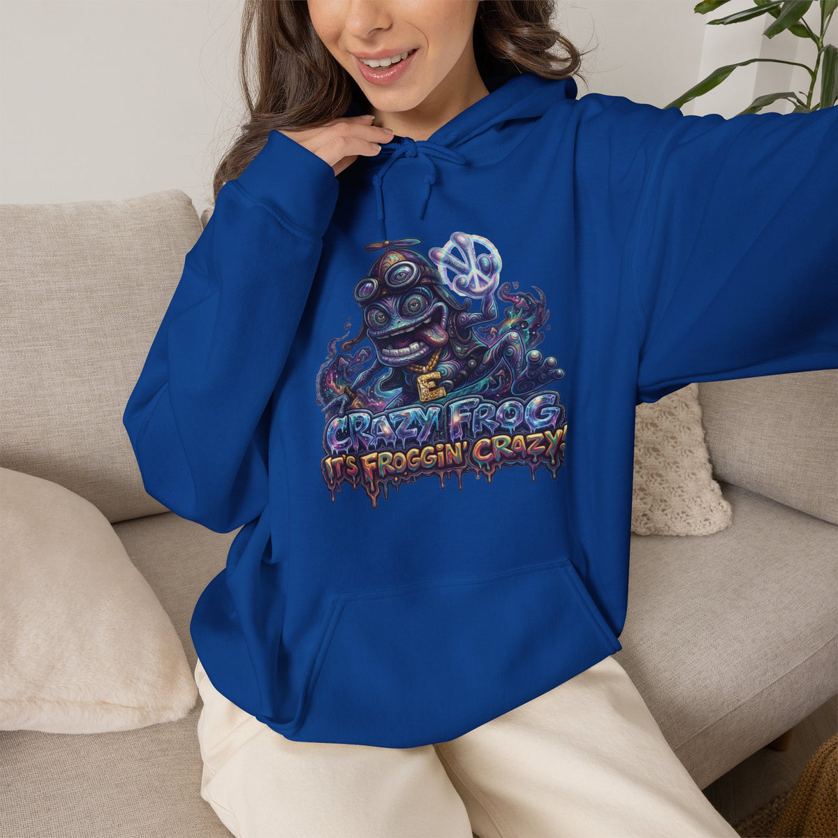 Vert Crazy Frog Psychedelic Vintage Style Unisex Graphic Hoodie