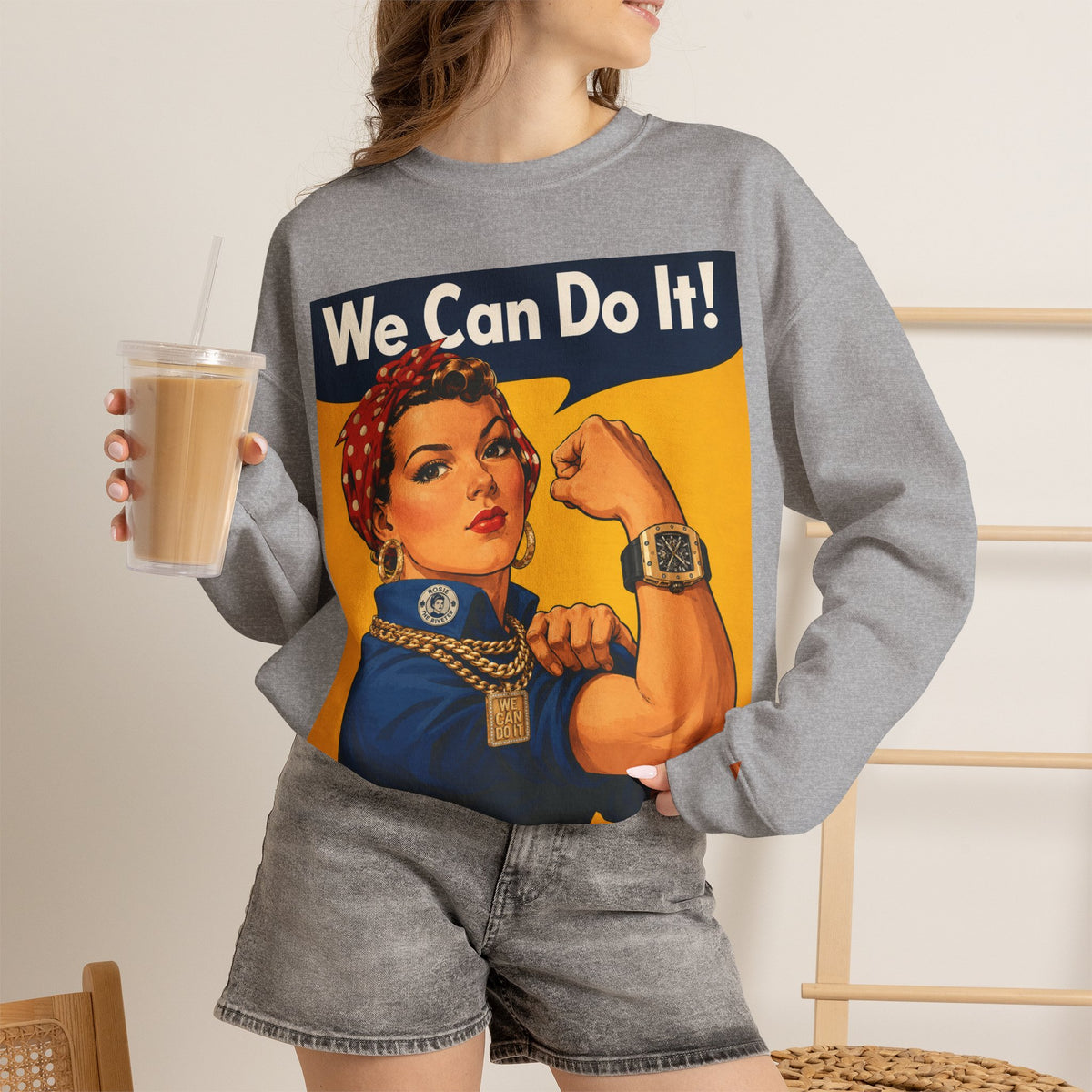 Vert "We Can Do It" Vintage Style Unisex Graphic Crewneck Sweatshirt