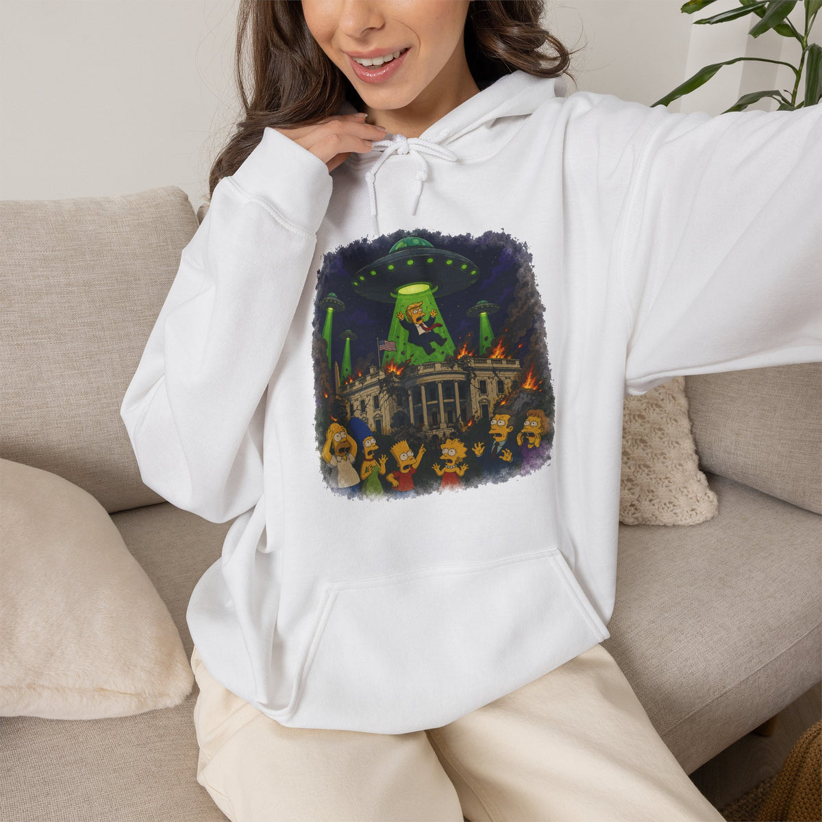 Vert Donald Trump Abduction Vintage Style Unisex Graphic Hoodie