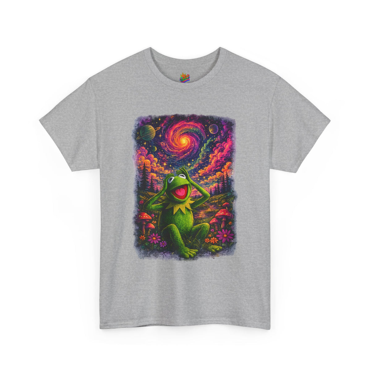 Vert Psychedelic Kermit Vintage Style Unisex Cotton Graphic T-Shirt
