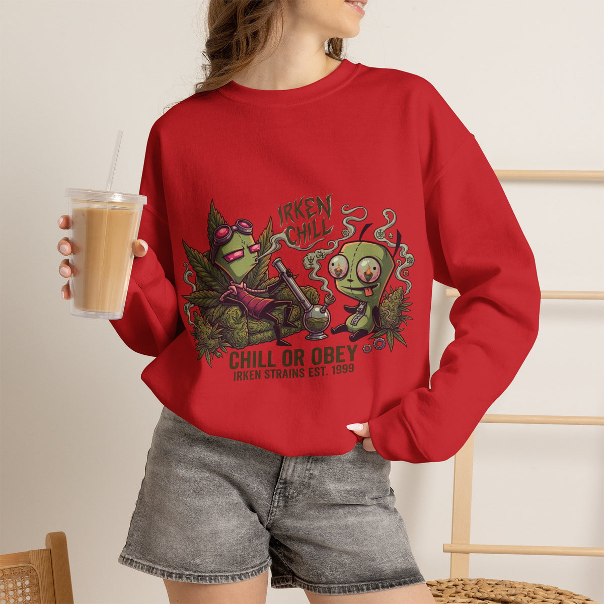 Vert Invader Zim Smoker Vintage Style Unisex Graphic Crewneck Sweatshirt